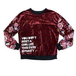 Mulan Crewneck Sweatshirt Women’s Velvet Floral Long Sleeve Pullover Disney Top